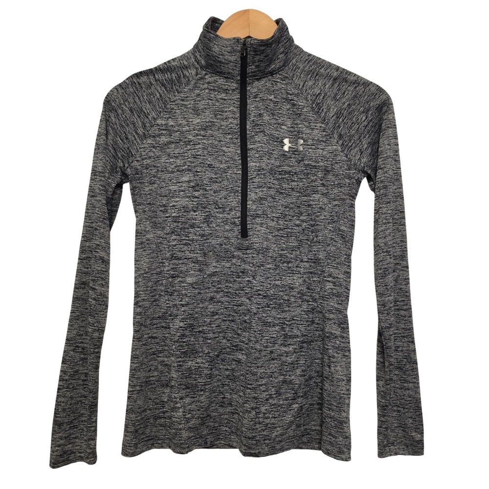 Under Armour Space Dye Heather Gray Quarter Zip HeatGear Pullover Top Size XS